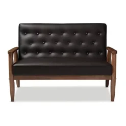 Kirklands Home Sofas & Loveseats|Faux Leather and Rubberwood Loveseat, 49 in. Brown