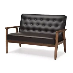 Kirklands Home Sofas & Loveseats|Faux Leather and Rubberwood Loveseat, 49 in. Brown
