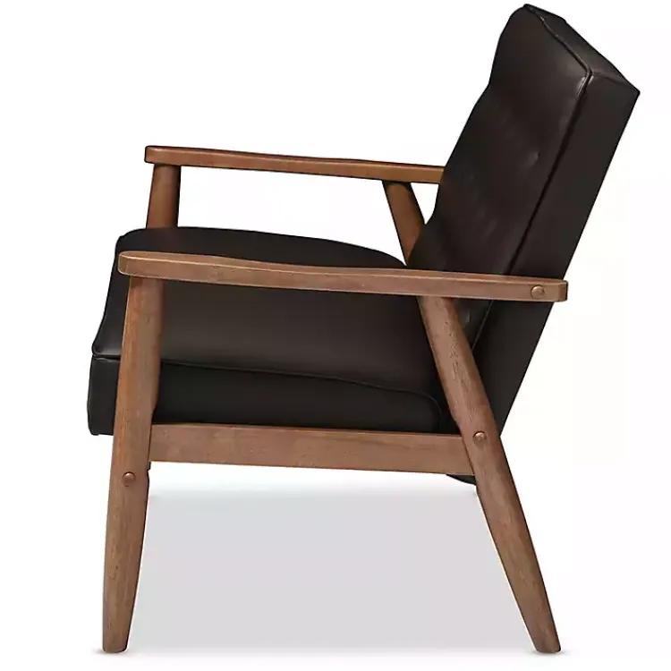 Kirklands Home Sofas & Loveseats|Faux Leather and Rubberwood Loveseat, 49 in. Brown