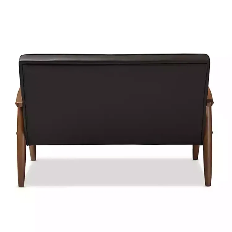 Kirklands Home Sofas & Loveseats|Faux Leather and Rubberwood Loveseat, 49 in. Brown