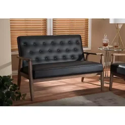 Kirklands Home Sofas & Loveseats|Faux Leather and Rubberwood Loveseat, 49 in. Brown