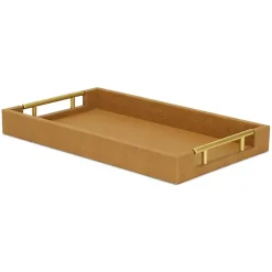 Discount Faux Leather Camel Tray Decorative Trays