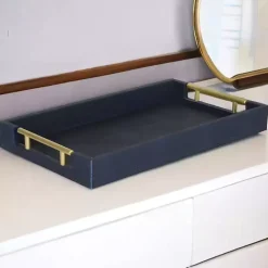 Online Faux Leather Navy Tray Decorative Trays