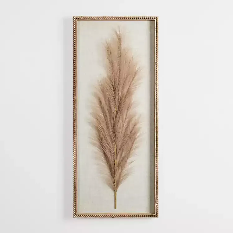 Kirklands Home Wall Plaques|Faux Pampas Grass Beaded Frame Wall Plaque Tan