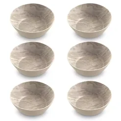Kirklands Home Outdoor Dining|Faux Wood Melamine Low Bowls, Set of 6 Tan