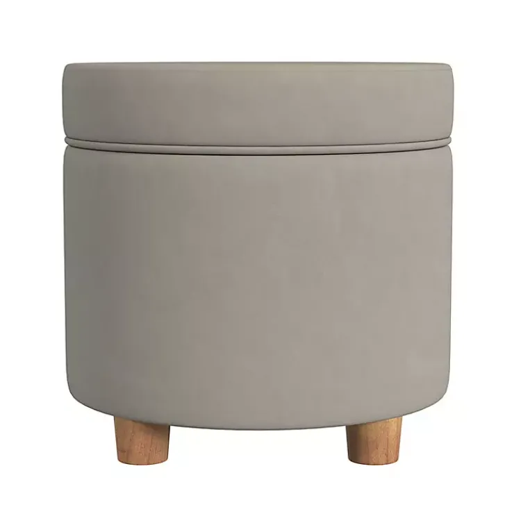 Kirklands Home Benches & Ottomans|Fawn Round Velvet Storage Ottoman Gray