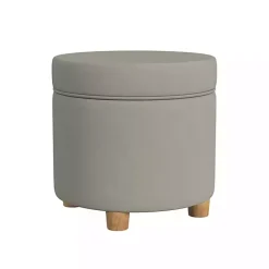 Kirklands Home Benches & Ottomans|Fawn Round Velvet Storage Ottoman Gray