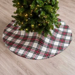 Online Festive White Plaid Christmas Tree Skirt Christmas Tree Skirts & Collars