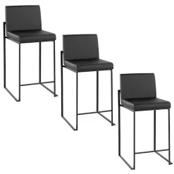 Kirklands Home Bar Stools & Counter Height Stools|Fiji Faux Leather Counter Stools, Set of 3 Black