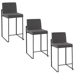 Kirklands Home Bar Stools & Counter Height Stools|Fiji Charcoal Upholstered Counter Stools, Set of 3 Gray