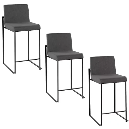 Kirklands Home Bar Stools & Counter Height Stools|Fiji Charcoal Upholstered Counter Stools, Set of 3 Gray