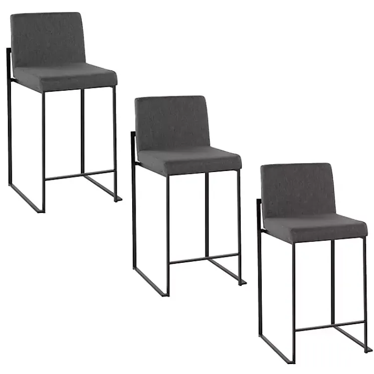 Kirklands Home Bar Stools & Counter Height Stools|Fiji Charcoal Upholstered Counter Stools, Set of 3 Gray