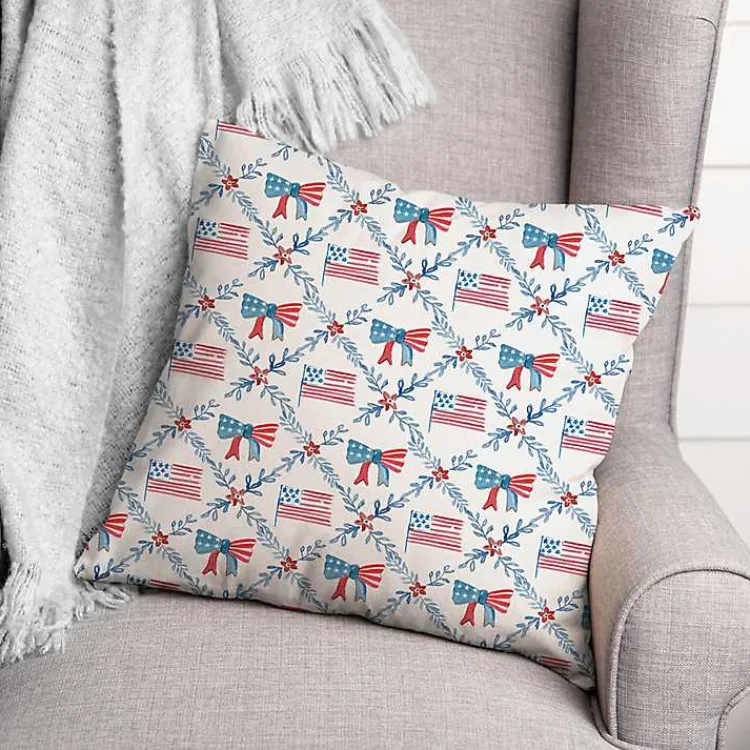 Kirklands Home Outdoor Cushions & Pillows|Flags and Bows 4th of July Indoor/Outdoor Pillow