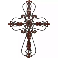 Kirklands Home Wall Plaques|Fleur De Lis Metal Cross Wall Plaque Brown