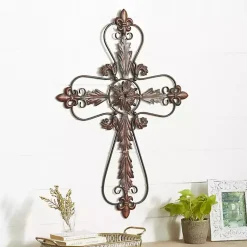 Kirklands Home Wall Plaques|Fleur De Lis Metal Cross Wall Plaque Brown