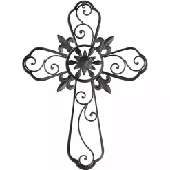 Kirklands Home Wall Plaques|Fleur De Lis Traditional Metal Cross Wall Plaque Brown