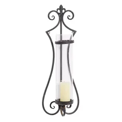 Fleur Distressed Black Iron Sconce, 31 in. Sconces