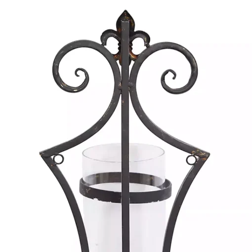 Fleur Distressed Black Iron Sconce, 31 in. Sconces