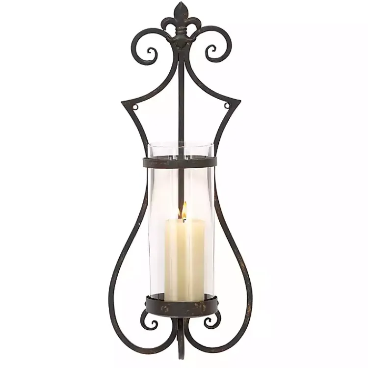 New Fleur Distressed Black Iron Sconce, 25 in. Sconces