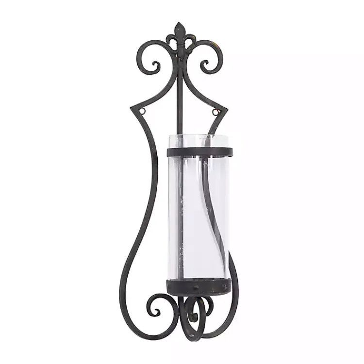 New Fleur Distressed Black Iron Sconce, 25 in. Sconces