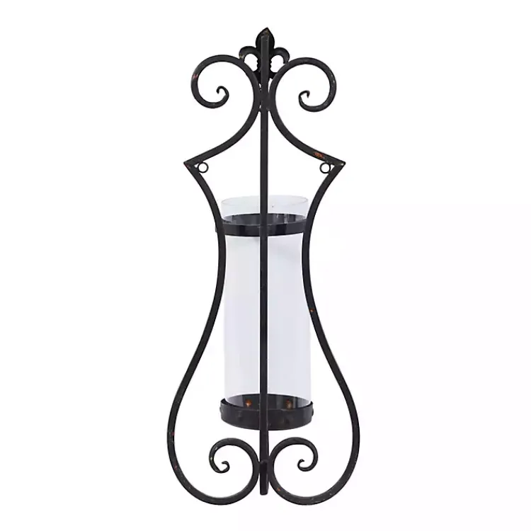 New Fleur Distressed Black Iron Sconce, 25 in. Sconces