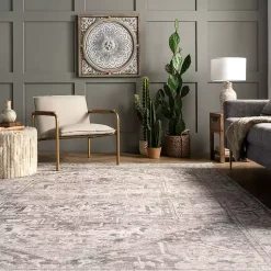 Kirklands Home Area Rugs|Flo Vintage Medallion Washable Area Rug, 6x9 Gray