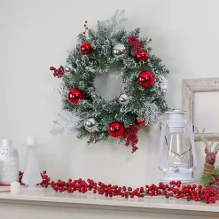 Flocked Baubles and Berries Pine Wreath Christmas Wreaths