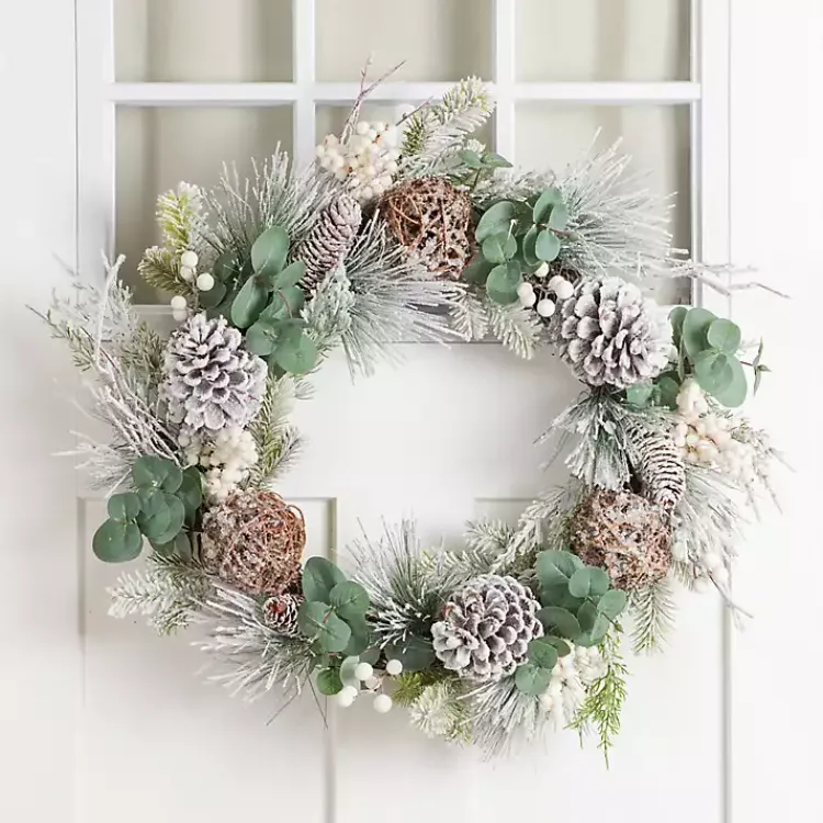 Discount Flocked Eucalyptus and Berry Christmas Wreath Wreaths
