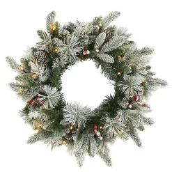 Flocked Evergreen and Mixed Berry LED Wreath Christmas Wreaths