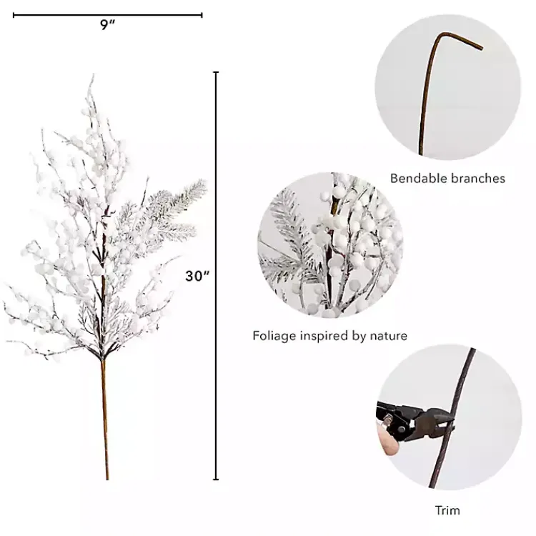 Best Flocked Holly Berry Stems, Set of 3 Stems & Bouquets