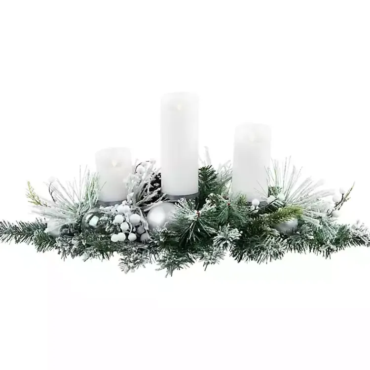 Online Flocked Pine and Ornament Candle Centerpiece Arrangements & Greenery