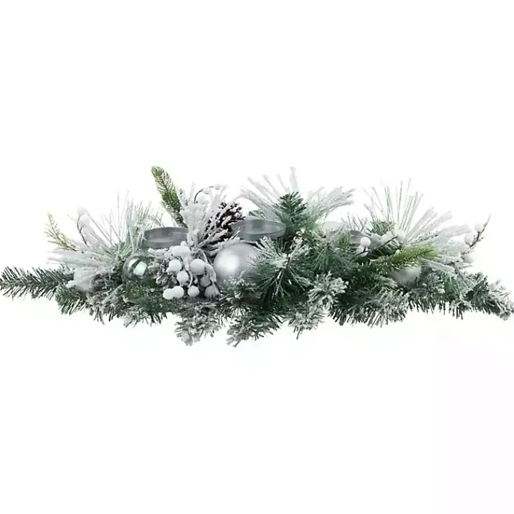 Online Flocked Pine and Ornament Candle Centerpiece Arrangements & Greenery