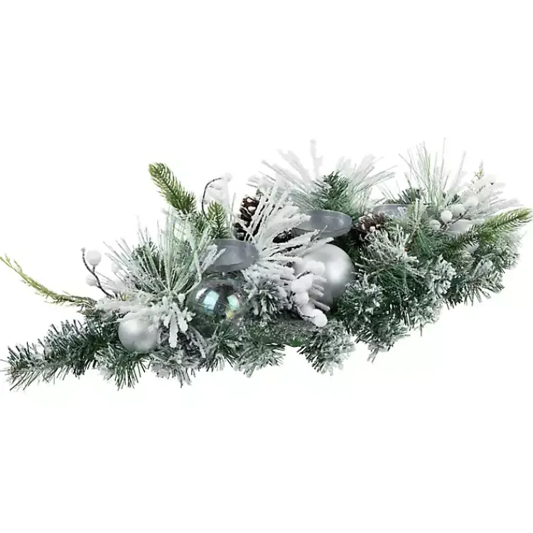 Online Flocked Pine and Ornament Candle Centerpiece Arrangements & Greenery