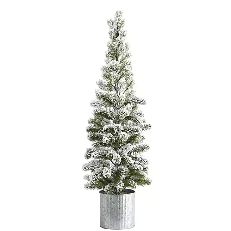 Sale Flocked Pine Tree in Tin Can Planter Christmas Arrangements & Garland