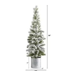 Sale Flocked Pine Tree in Tin Can Planter Christmas Arrangements & Garland