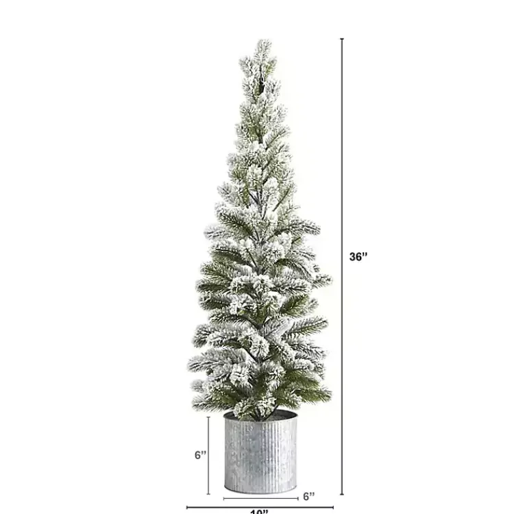 Sale Flocked Pine Tree in Tin Can Planter Christmas Arrangements & Garland
