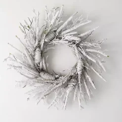Clearance Flocked Twig and Pinecone Christmas Wreath Christmas Wreaths