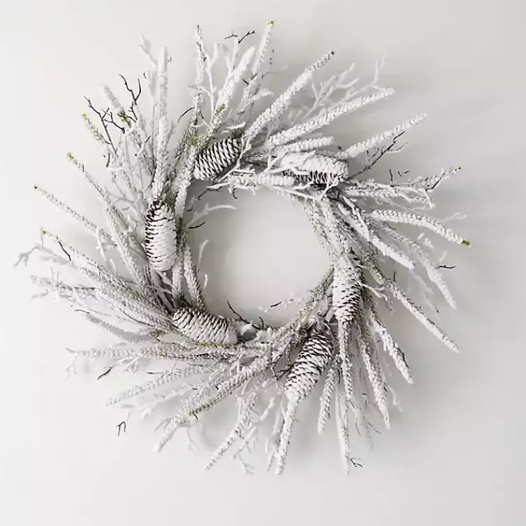 Clearance Flocked Twig and Pinecone Christmas Wreath Christmas Wreaths