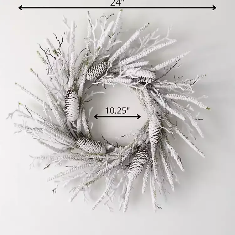 Clearance Flocked Twig and Pinecone Christmas Wreath Christmas Wreaths