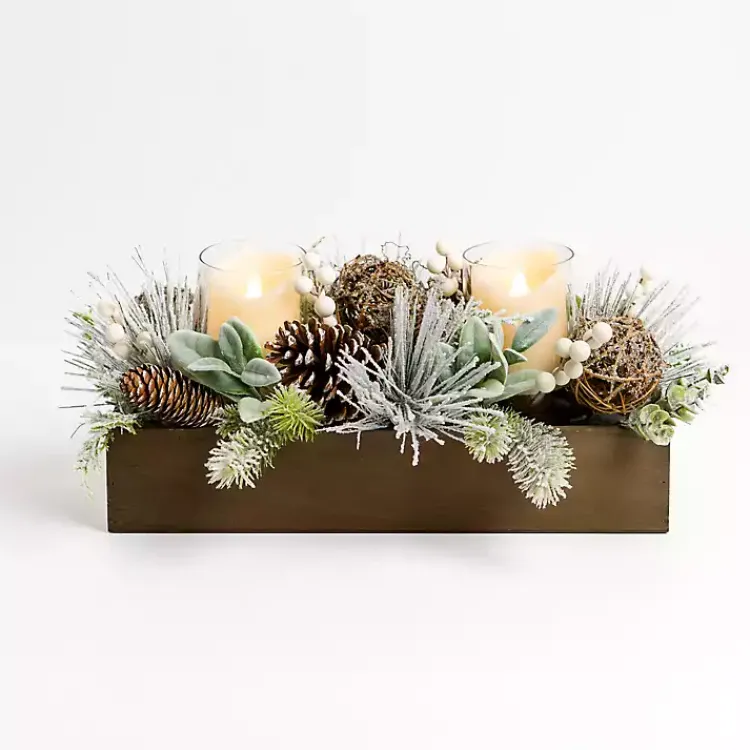 New Flocked Berry Rattan Candle Centerpiece Christmas Centerpieces