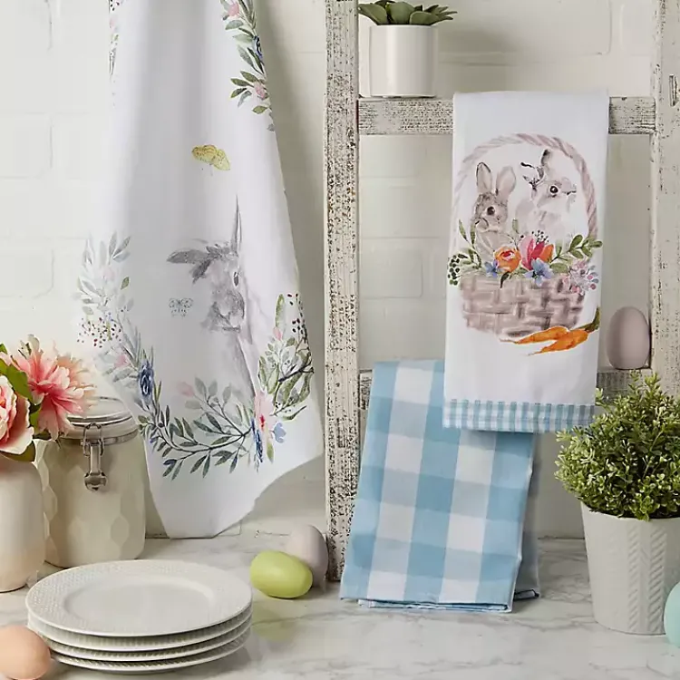 New Floral and Easter Bunnies Dish Towels, Set of 3 Easter Decorations