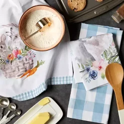 New Floral and Easter Bunnies Dish Towels, Set of 3 Easter Decorations