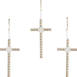 Kirklands Home Wall Plaques|Floral Beaded Wood Cross Wall Plaques, Set of 3