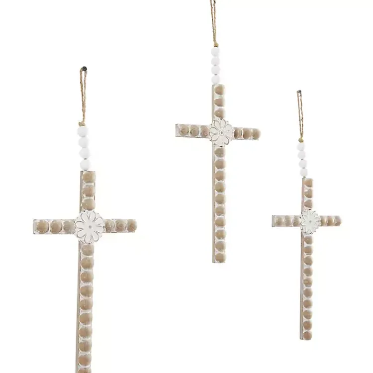 Kirklands Home Wall Plaques|Floral Beaded Wood Cross Wall Plaques, Set of 3
