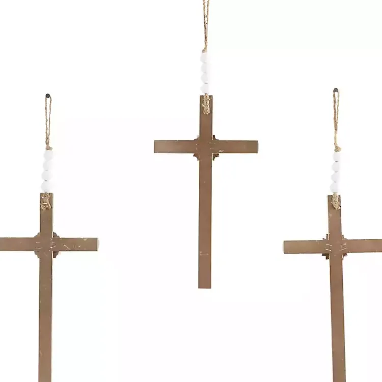 Kirklands Home Wall Plaques|Floral Beaded Wood Cross Wall Plaques, Set of 3