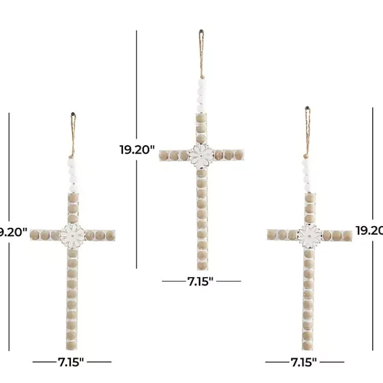 Kirklands Home Wall Plaques|Floral Beaded Wood Cross Wall Plaques, Set of 3