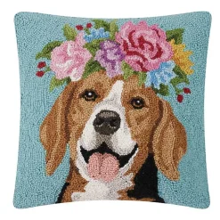 New Floral Beagle Hooked Throw Pillow Pillows
