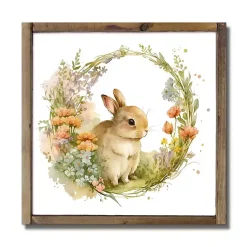 Sale Floral Bunny Framed Wood Wall Plaque Easter Decorations