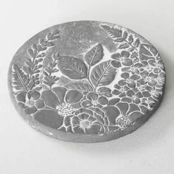 Kirklands Home Garden Decor|Floral Cement Stepping Stone Gray