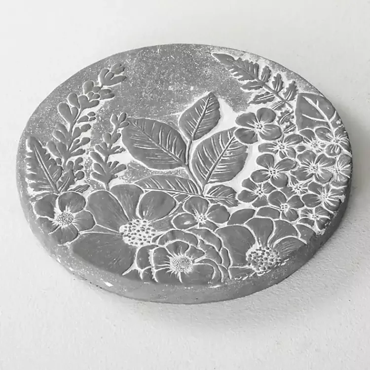 Kirklands Home Garden Decor|Floral Cement Stepping Stone Gray